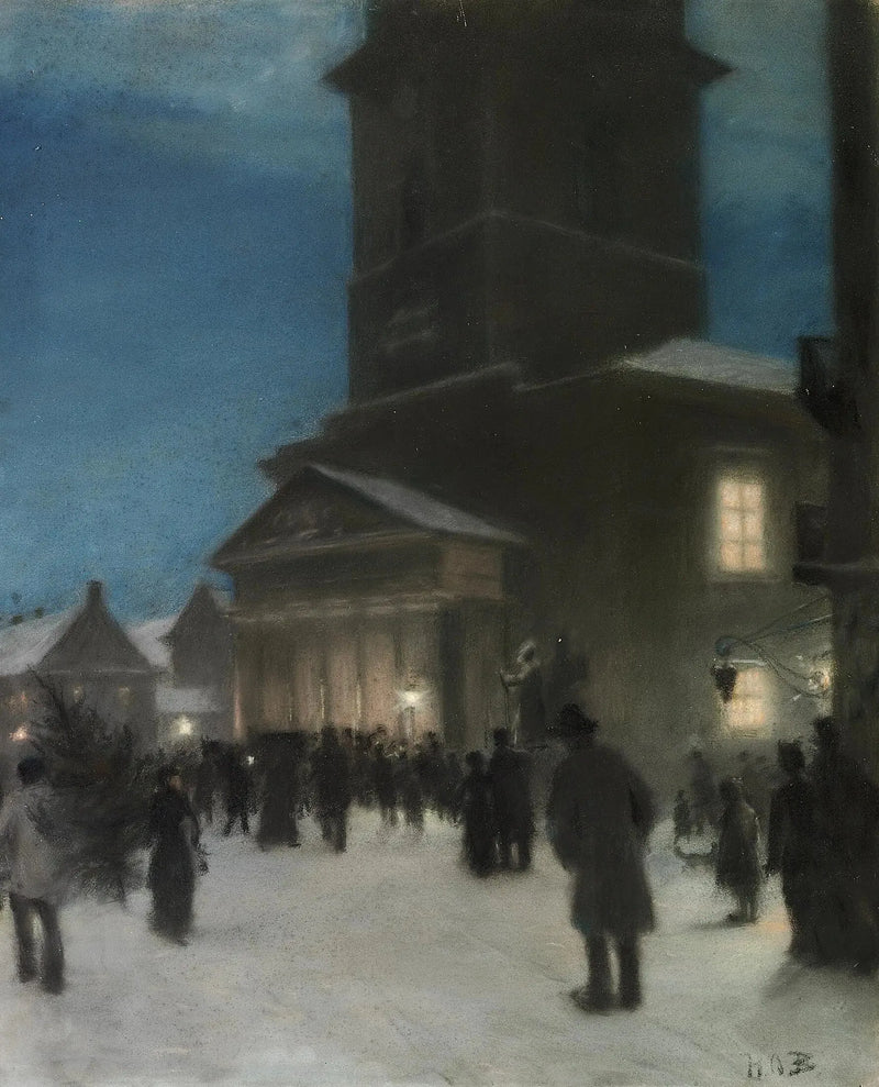 Vorabend von Weihnachten vor der Kirche Notre-Dame (Vor Frue Kirke) in Kopenhagen. - H. A. Brendekilde