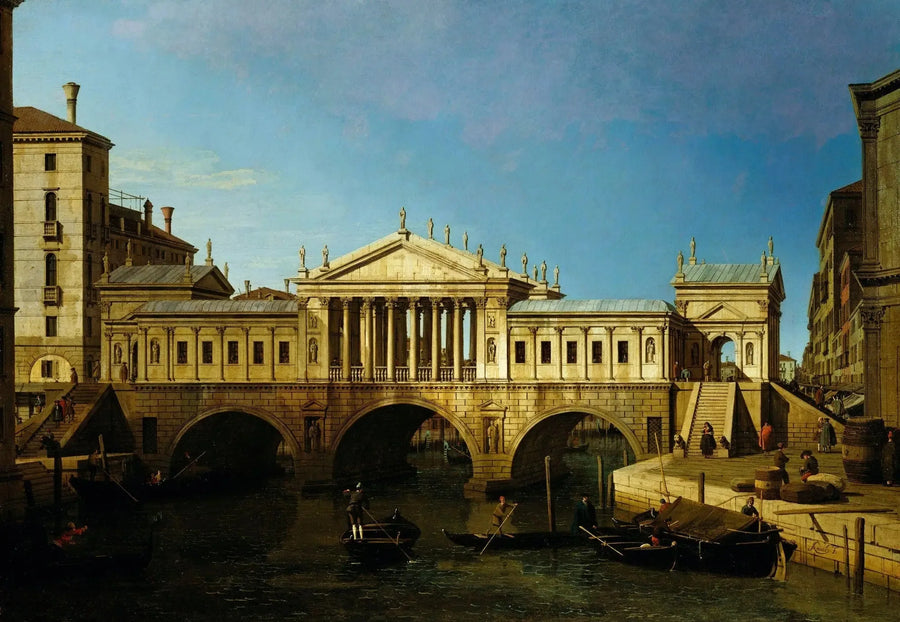 Venedig: Capriccio mit Palladio-Zeichnung für den Rialto - Canaletto