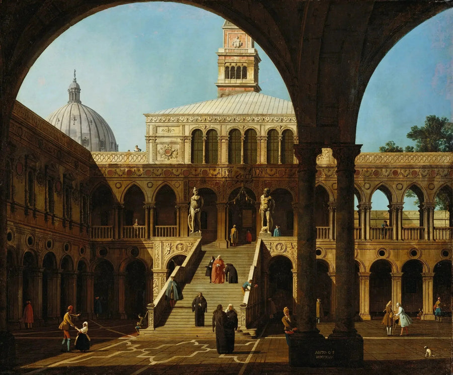 Venedig : Capriccio der Hof des Dogenpalasts mit der Scala dei Giganti - Canaletto