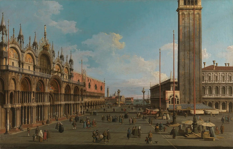 Venedig : der Piazza und die Piazzetta der Torre dell'Orologio in Richtung San Giorgio - Canaletto