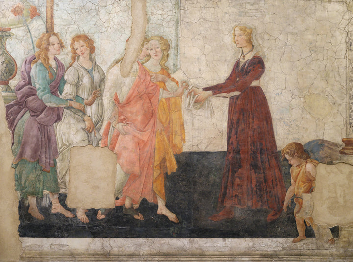Venus und die drei Grazien, die einem jungen Mädchen Geschenke darbringen, um 1483-1486 - Botticelli