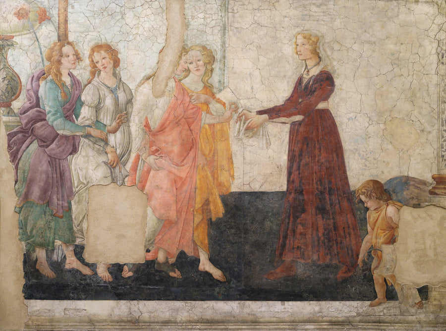 Venus und die drei Grazien, die einem jungen Mädchen Geschenke anbieten - Sandro Botticelli