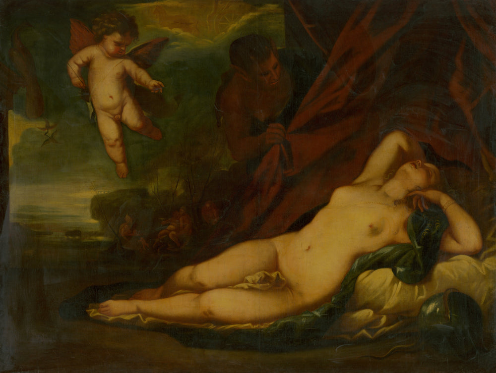 Venuša s amorkom a satýr - kópia - Luca Giordano image 1 copie peinte à la main à l’huile