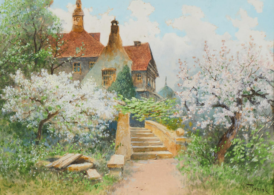 Arbres en fleurs et villa au printemps – Franz Demel