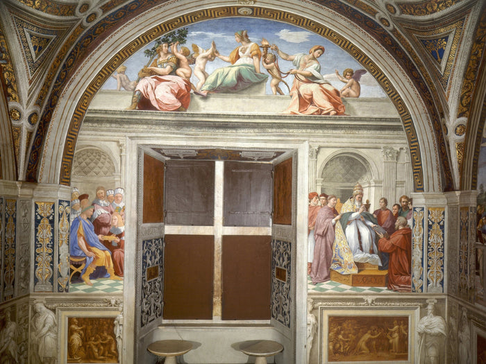 Die Kardinal- und Theologietugenden und das Gesetz, 1511 - Raphaël und Werkstatt