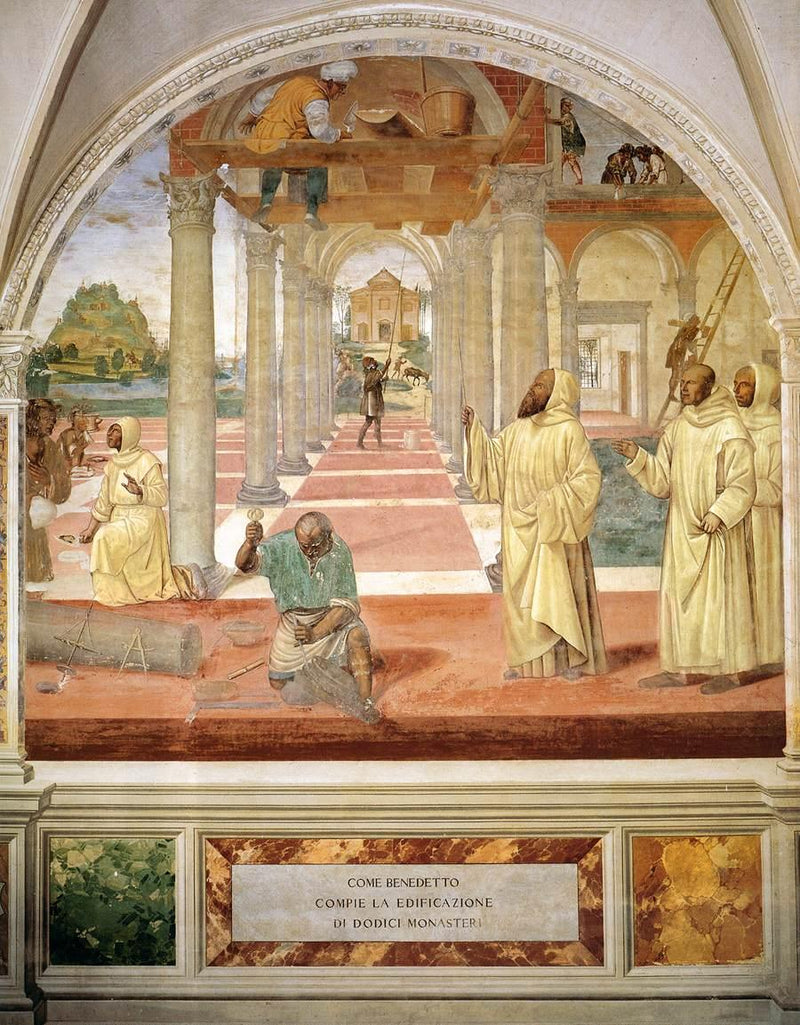 Leben des heiligen Benedikt, Szene 11 Benedikt lässt zwölf Klöster errichten - Il Sodoma (Giovanni Antonio Bazzi)