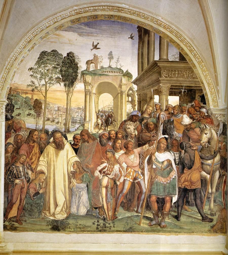 Leben des heiligen Benedikt, Szene 12 Benedikt empfängt zwei junge Römer, Maur und Placide - Il Sodoma (Giovanni Antonio Bazzi)