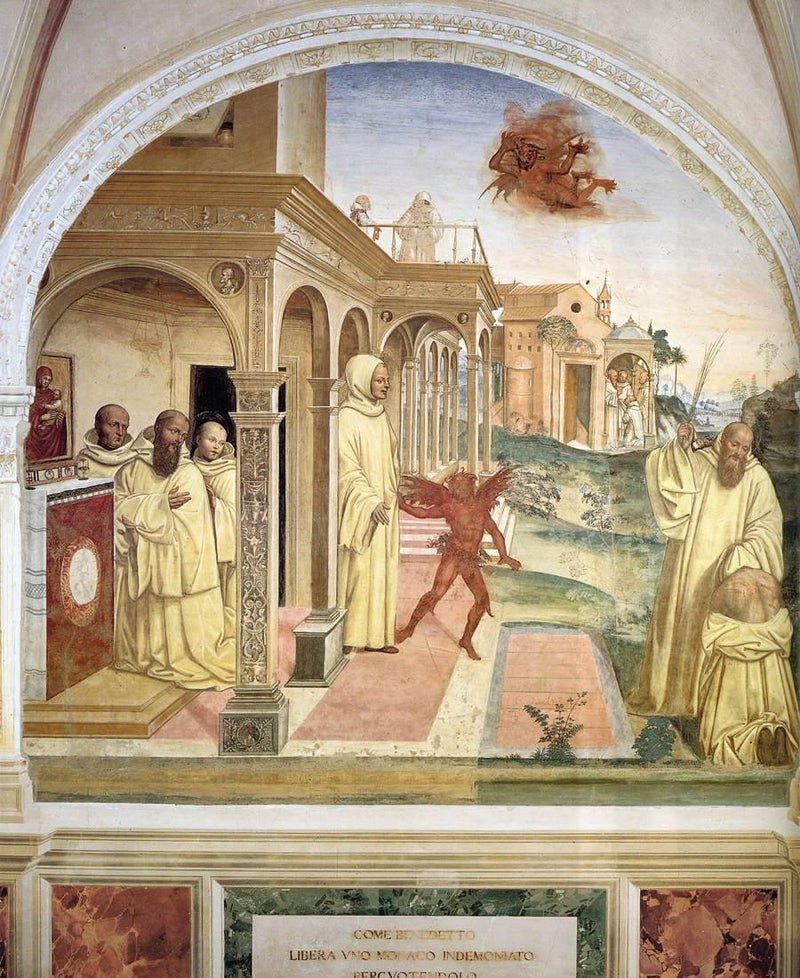 Leben des heiligen Benedikt, Szene 13 Benedikt befreit einen von Dämonen besessenen Mönch - Il Sodoma (Giovanni Antonio Bazzi)