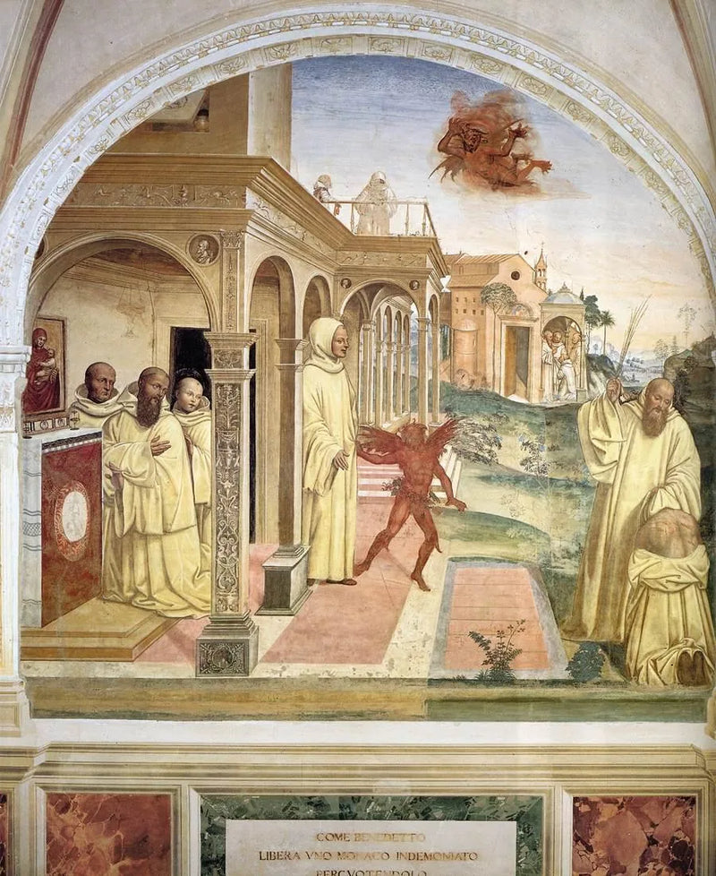 Leben des heiligen Benedikt, Szene 13 Benedikt befreit einen von Dämonen besessenen Mönch - Il Sodoma (Giovanni Antonio Bazzi)