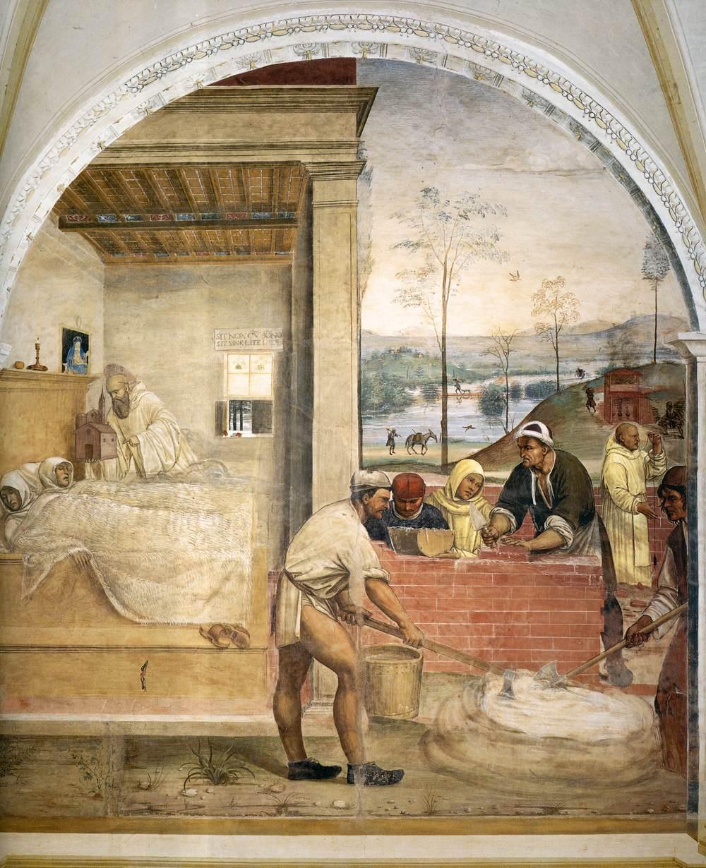 Vie de saint Benoît, scène 32 : Benoît apparaît en songe à deux moines - Il Sodoma (Giovanni Antonio Bazzi) image 1 tableau peint à l’huile sur toile