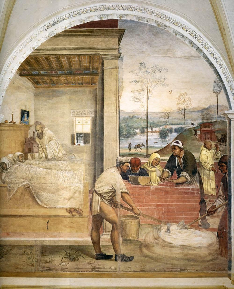 Leben des heiligen Benedikt, Szene 32: Benedikt erscheint im Traum zwei Mönchen - Il Sodoma (Giovanni Antonio Bazzi)