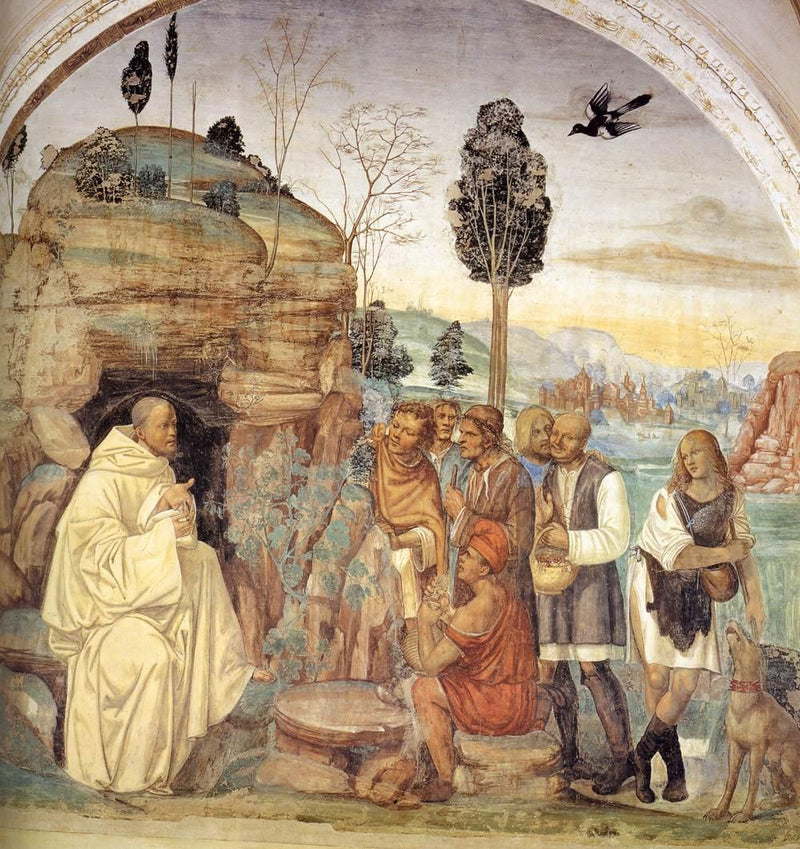 Leben des heiligen Benedikt, Szene 7: Benedikt unterweist die Bauern - Il Sodoma (Giovanni Antonio Bazzi)