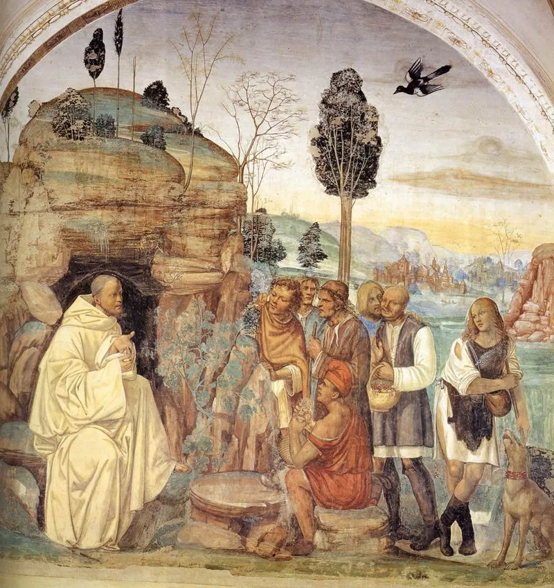 Leben des heiligen Benedikt, Szene 7: Benedikt unterweist die Bauern - Il Sodoma (Giovanni Antonio Bazzi)