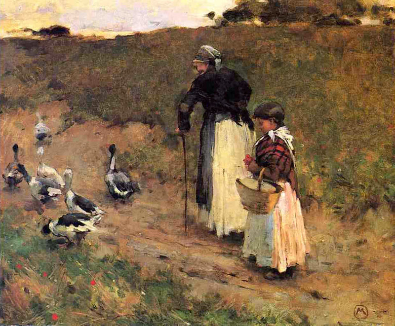 Alte Frau mit einem Kind und einer Gans - Willard Metcalf