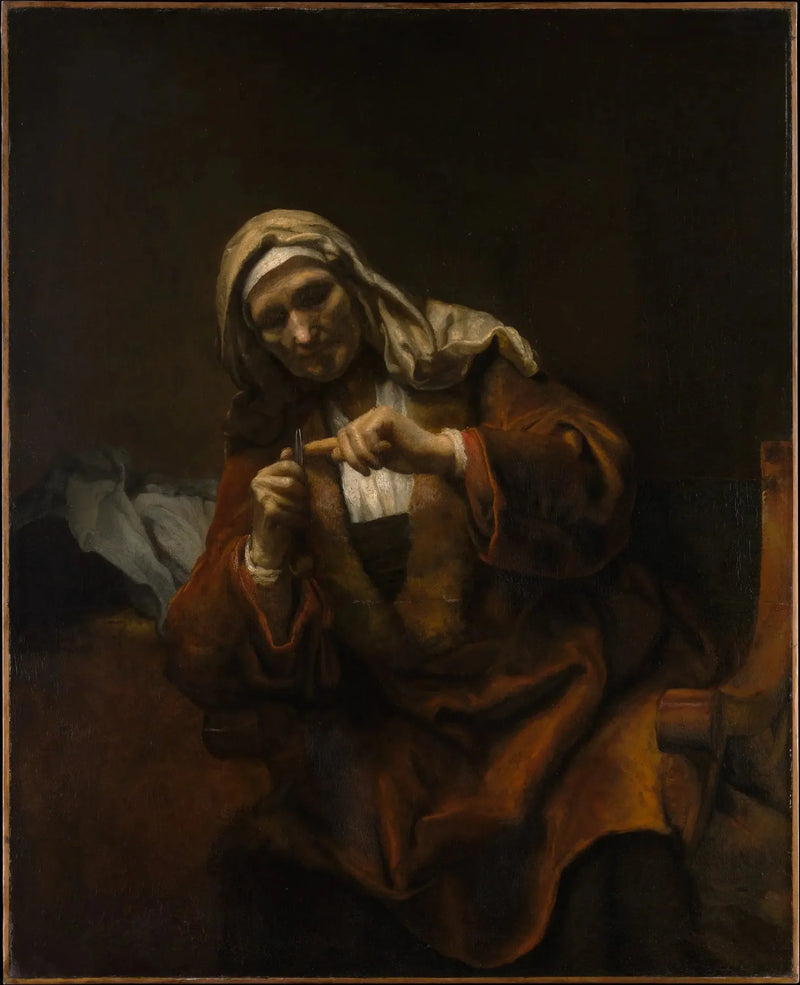 Alte Frau, die sich die Nägel schneidet - Rembrandt