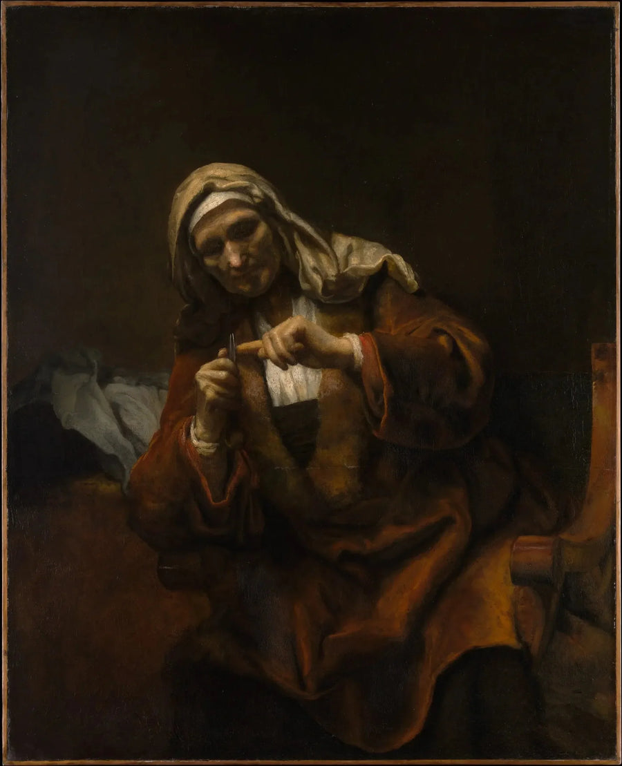 Alte Frau, die sich die Nägel schneidet - Rembrandt