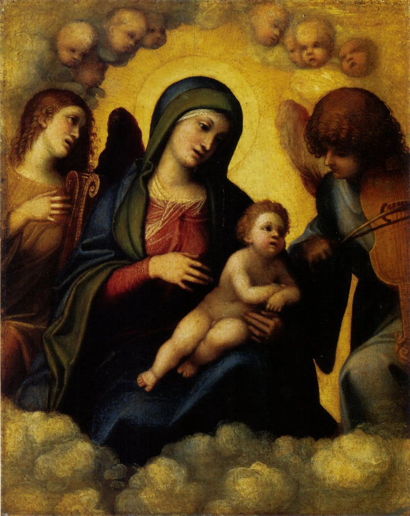 Jungfrau mit Kind begleitet von zwei Musikerengeln - Antonio da Correggio