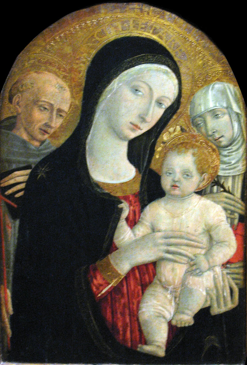 Jungfrau mit Kind mit heiligen Franziskus und Katharina von Siena - Matteo di Giovanni