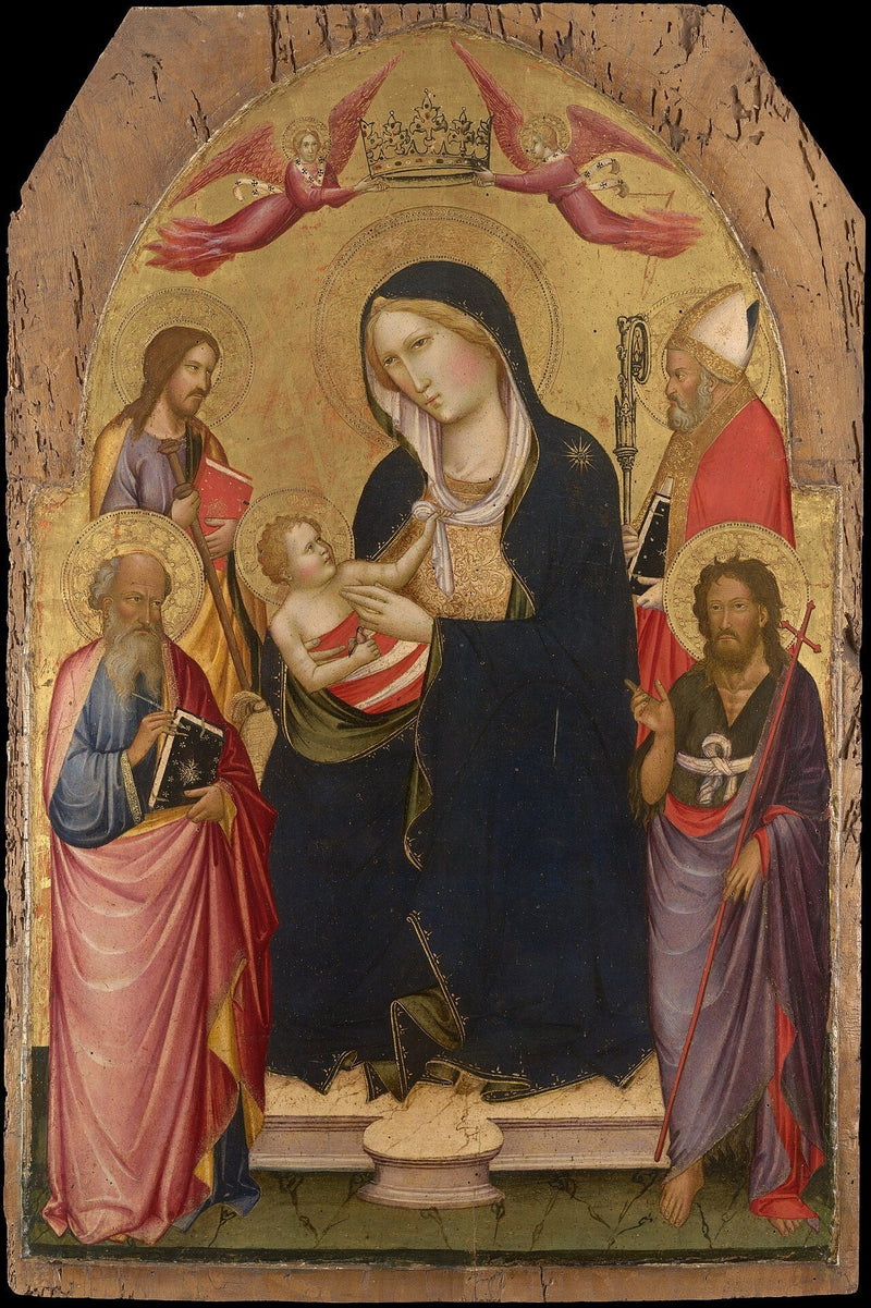 Jungfrau mit Kind und den Heiligen Johannes Evangelist, Johannes der Täufer, Jakobus von Compostella und Nikolaus von Bari - Agnolo Gaddi