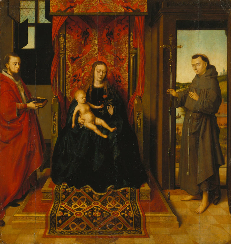 Jungfrau mit Kind, mit heiligem Hieronymus und heiligem Franziskus - Petrus Christus