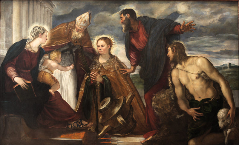 Jungfrau mit Kind, mit Heilige Katharina, Heiligen Augustinus, Heiligen Markus und Heiligen Johannes dem Täufer - Jacopo Tintoretto