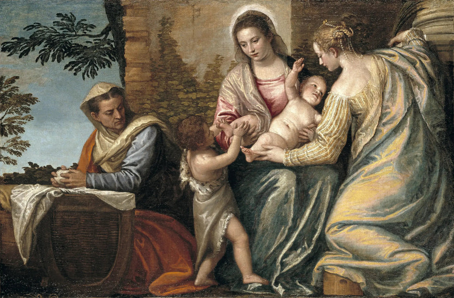 Jungfrau mit Kind mit heilige Elisabeth, heilige Johannes der Täufer als Kind und heilige Katharina - Paul Véronèse