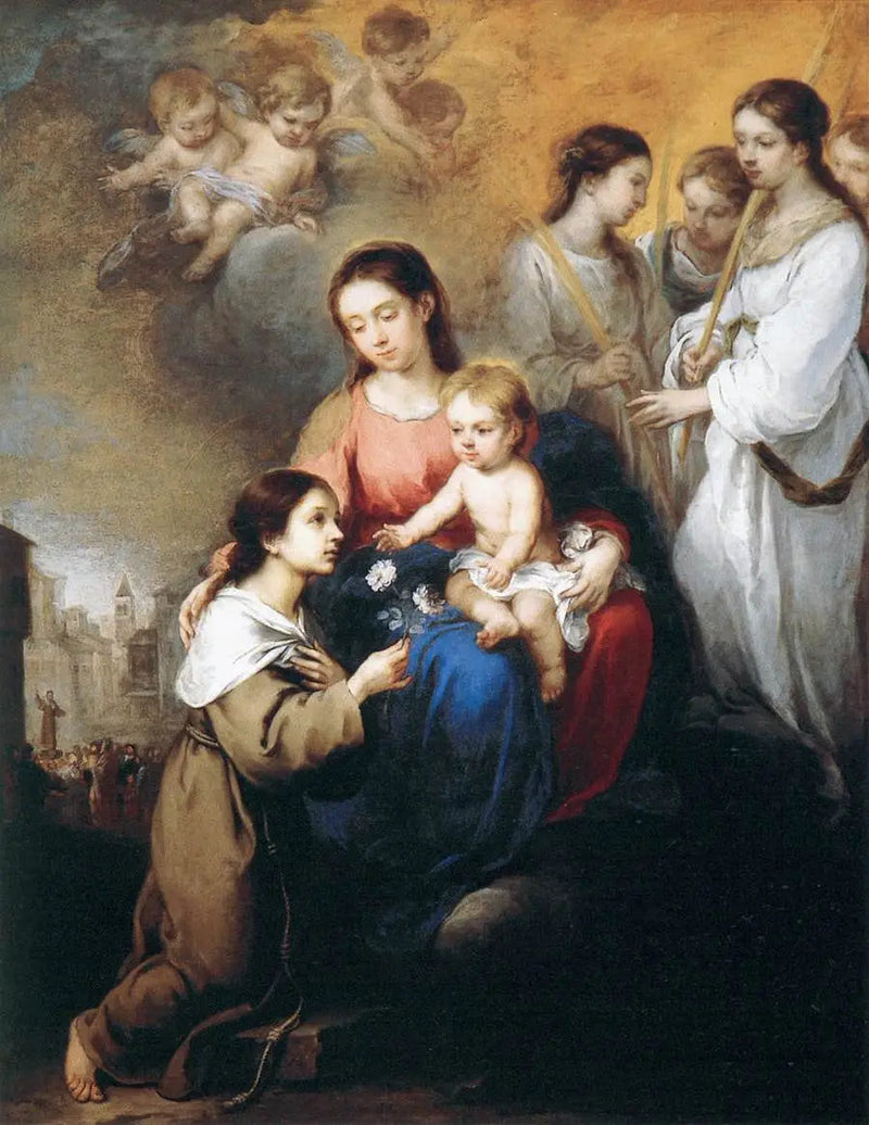 Jungfrau mit Kind mit Heilige Rose von Viterbe - Bartolomé Esteban Murillo