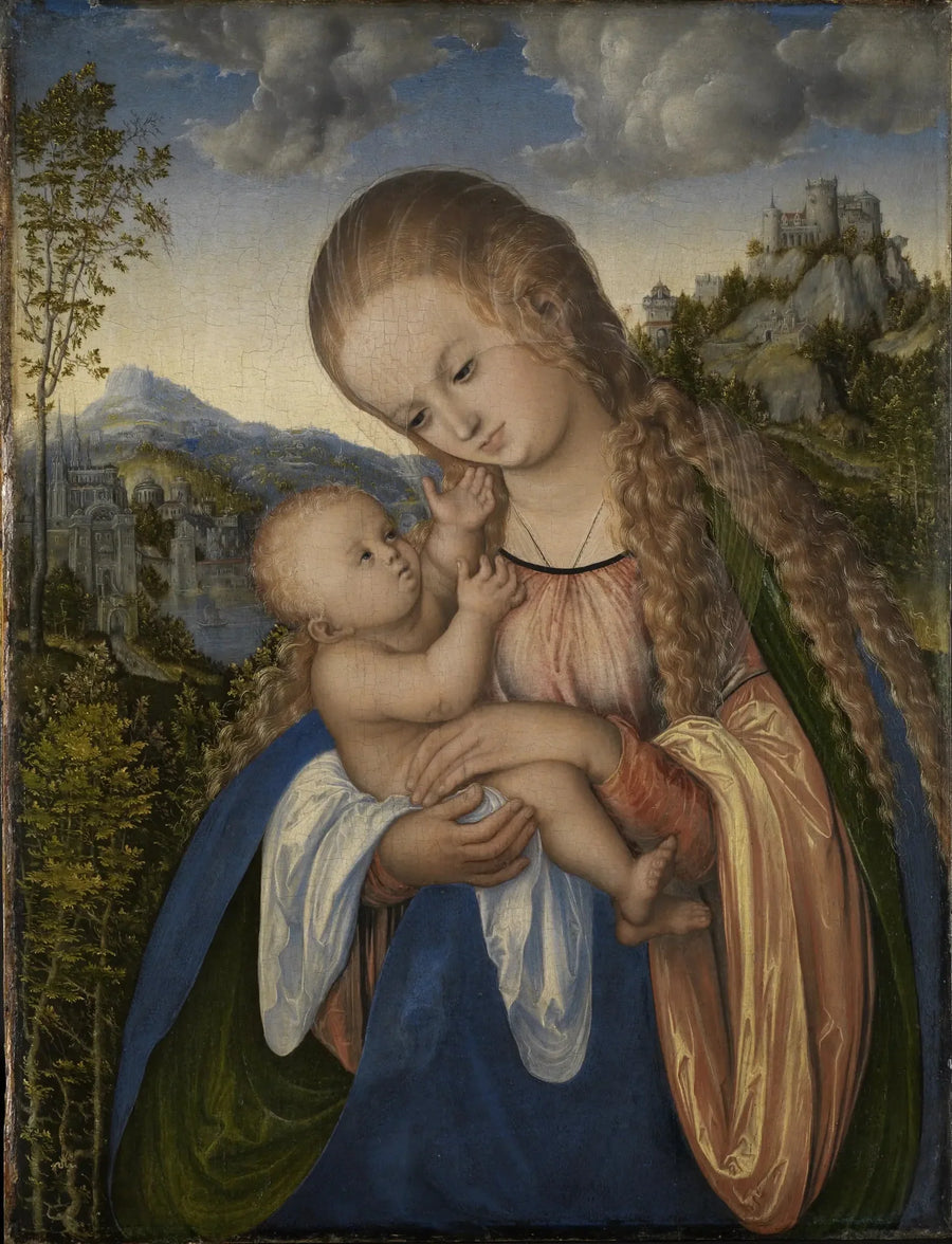 Jungfrau mit Kind in einer üppigen Landschaft - Lucas Cranach der Ältere