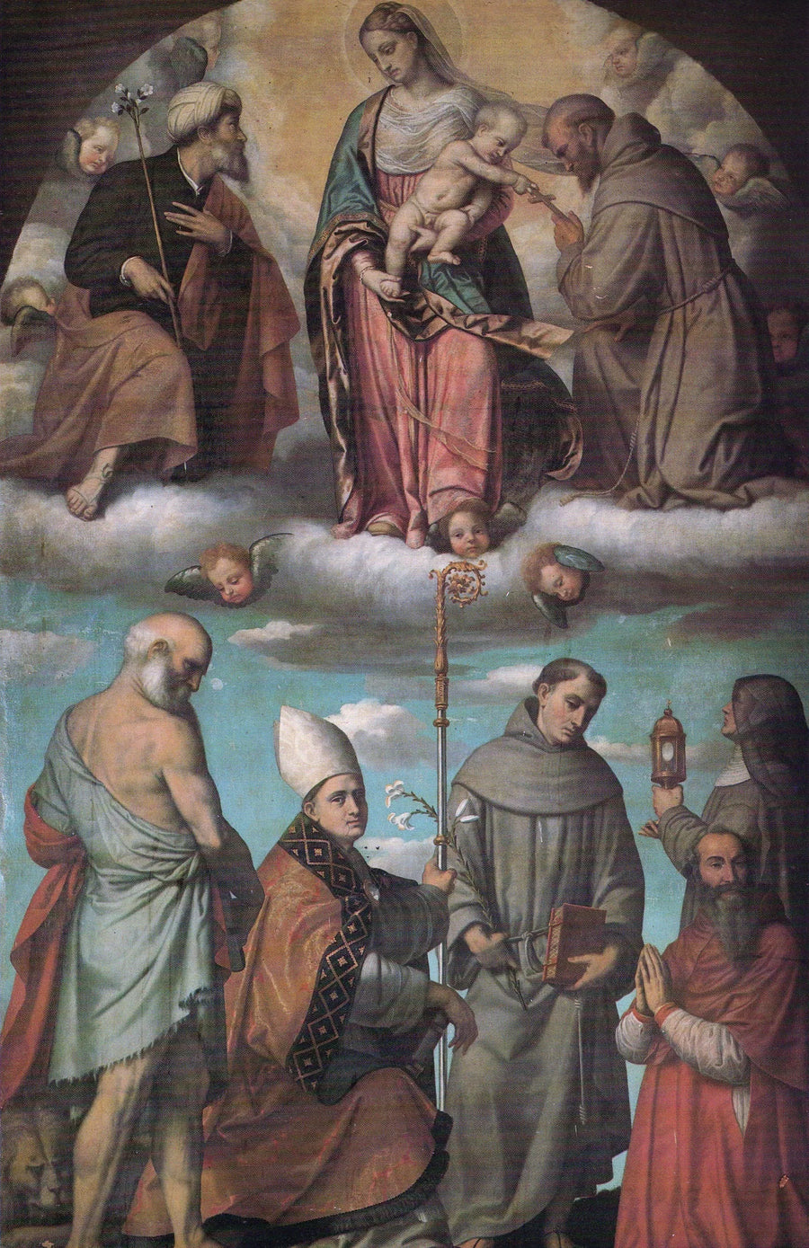Jungfrau mit Kind in Herrlichkeit mit den Heiligen Joseph und Franziskus - Alessandro Bonvicino