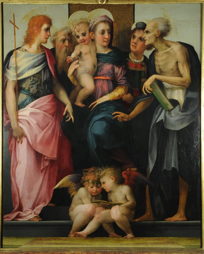 Jungfrau mit Kind in Majestät mit den Heiligen Johannes dem Täufer, Abt Antonius, Stephan und Hieronymus - Rosso Fiorentino
