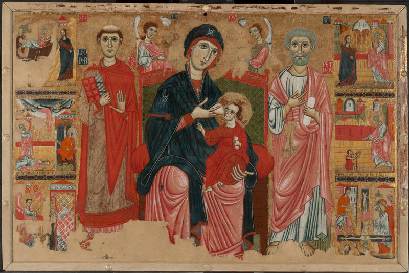 Jungfrau mit Kind in Majestät mit Heiligen Leonard und Petrus und Szenen aus dem Leben des Heiligen Petrus - Meister des Magdalen
