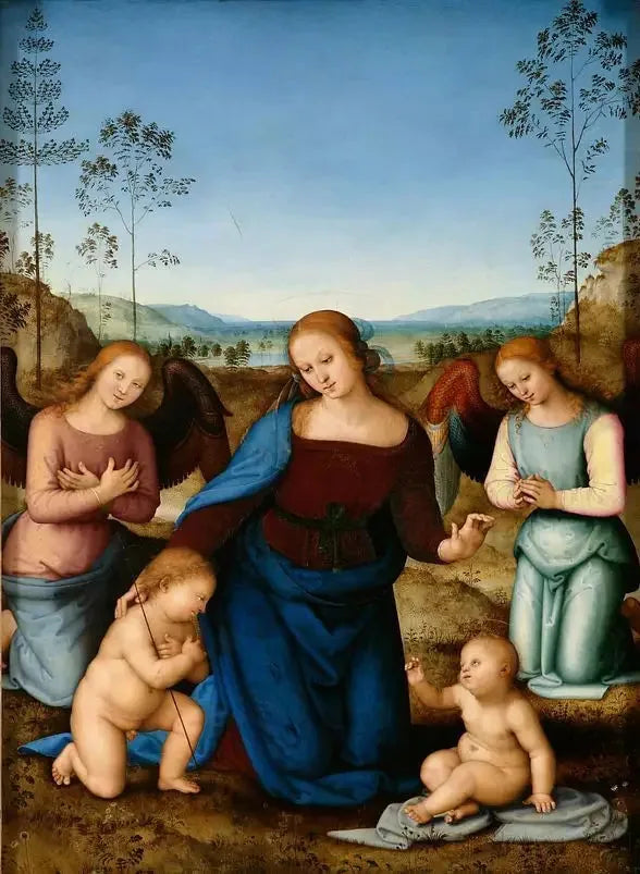 Jungfrau mit Kind, Johannes der Täufer und zwei Engel - Pietro Perugino