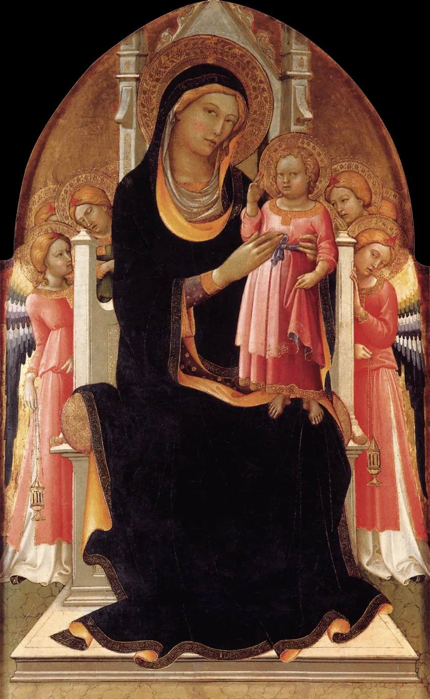 Jungfrau mit Kind auf dem Thron mit sechs Engeln - Lorenzo Monaco