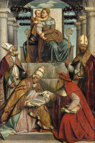 Jungfrau mit Kind und den vier Kirchenvätern - Alessandro Bonvicino