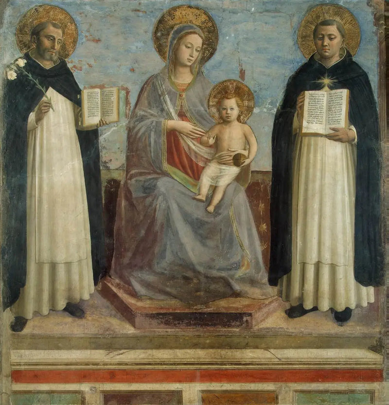 Jungfrau mit Kind zwischen den Heiligen Dominikus und Thomas von Aquin - Fra Angelico