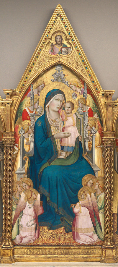 Vierge à l’Enfant trônant avec douze anges et le Christ bénissant [panneau central] - Agnolo Gaddi - Alpha Reproduction