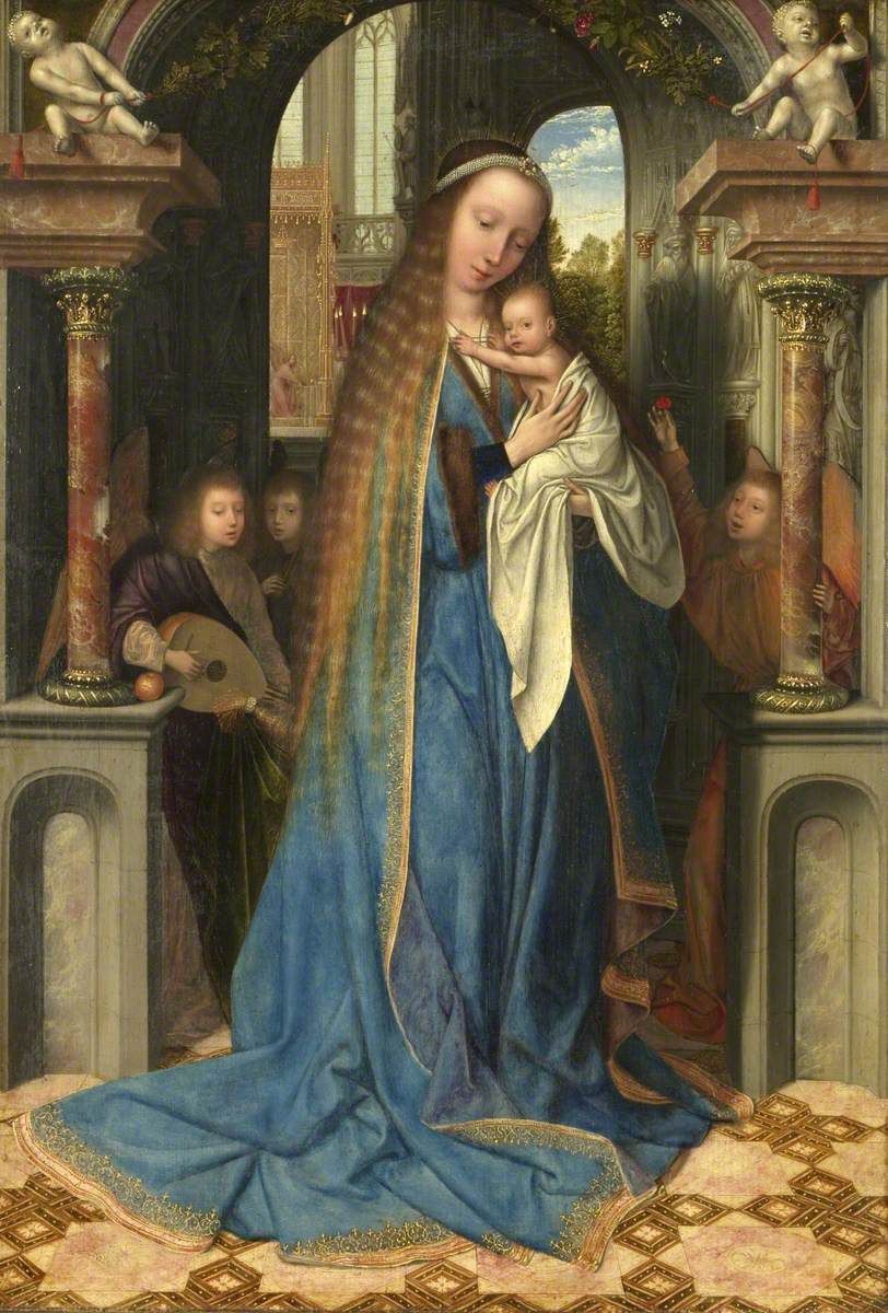 Vierge avec l'enfant et les anges - Quentin Metsys image 1 tableau peint à l’huile sur toile