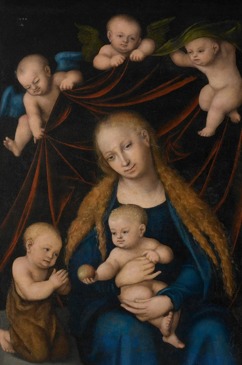 Jungfrau, Kind, Johannes der Täufer und Engel - Lucas Cranach der Ältere