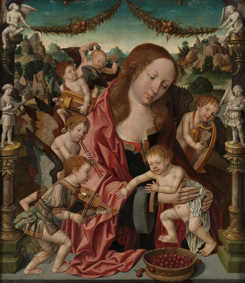 Jungfrau und Kind mit Musikanten-Engeln - Jacob Cornelisz van Oostsanen