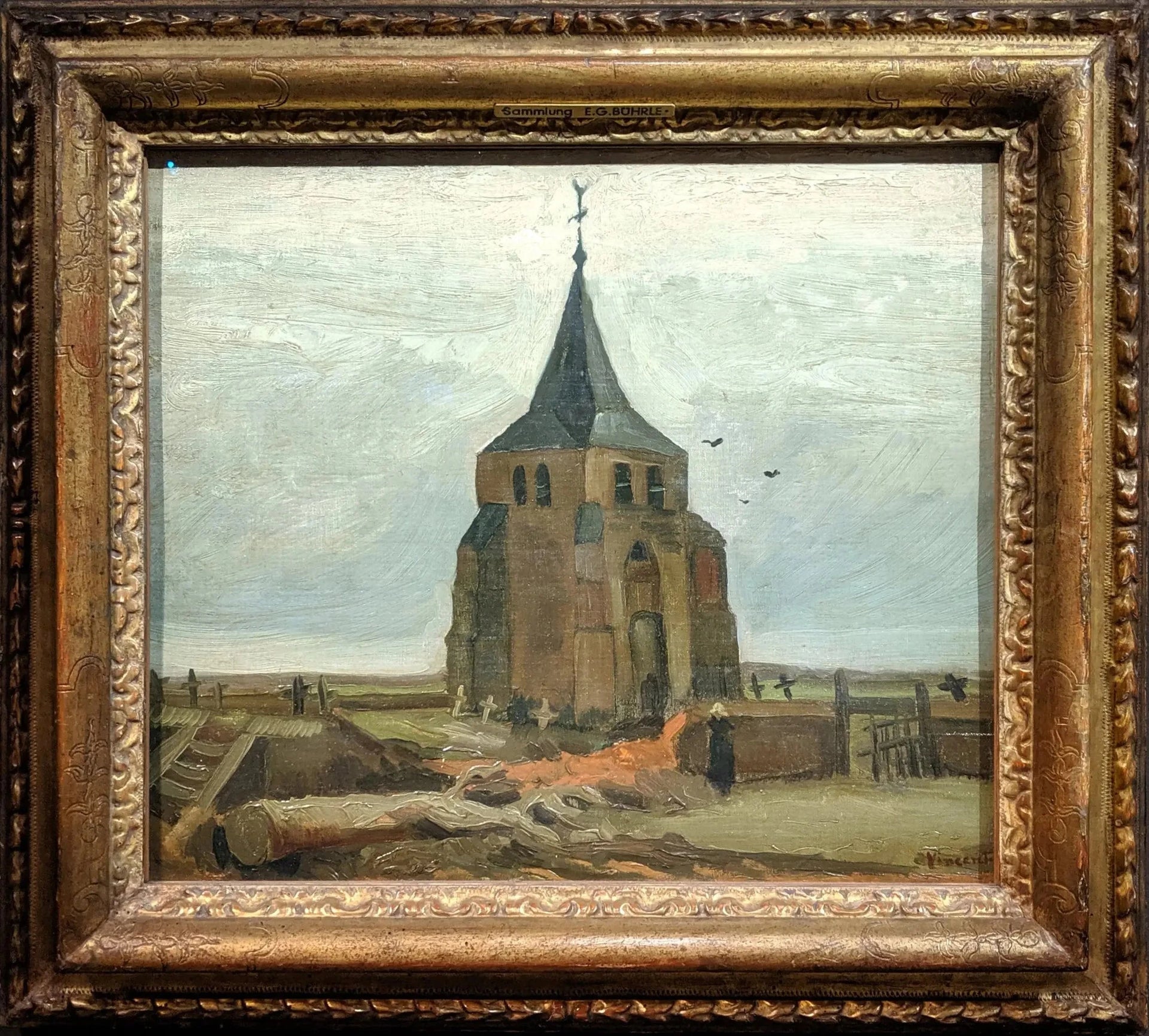 Le Vieux Clocher F88 JH490 photographié dans son cadre — Vincent van Gogh