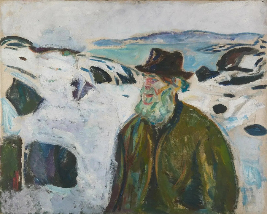 Alter Fischer an einer schneebedeckten Küste - Edvard Munch