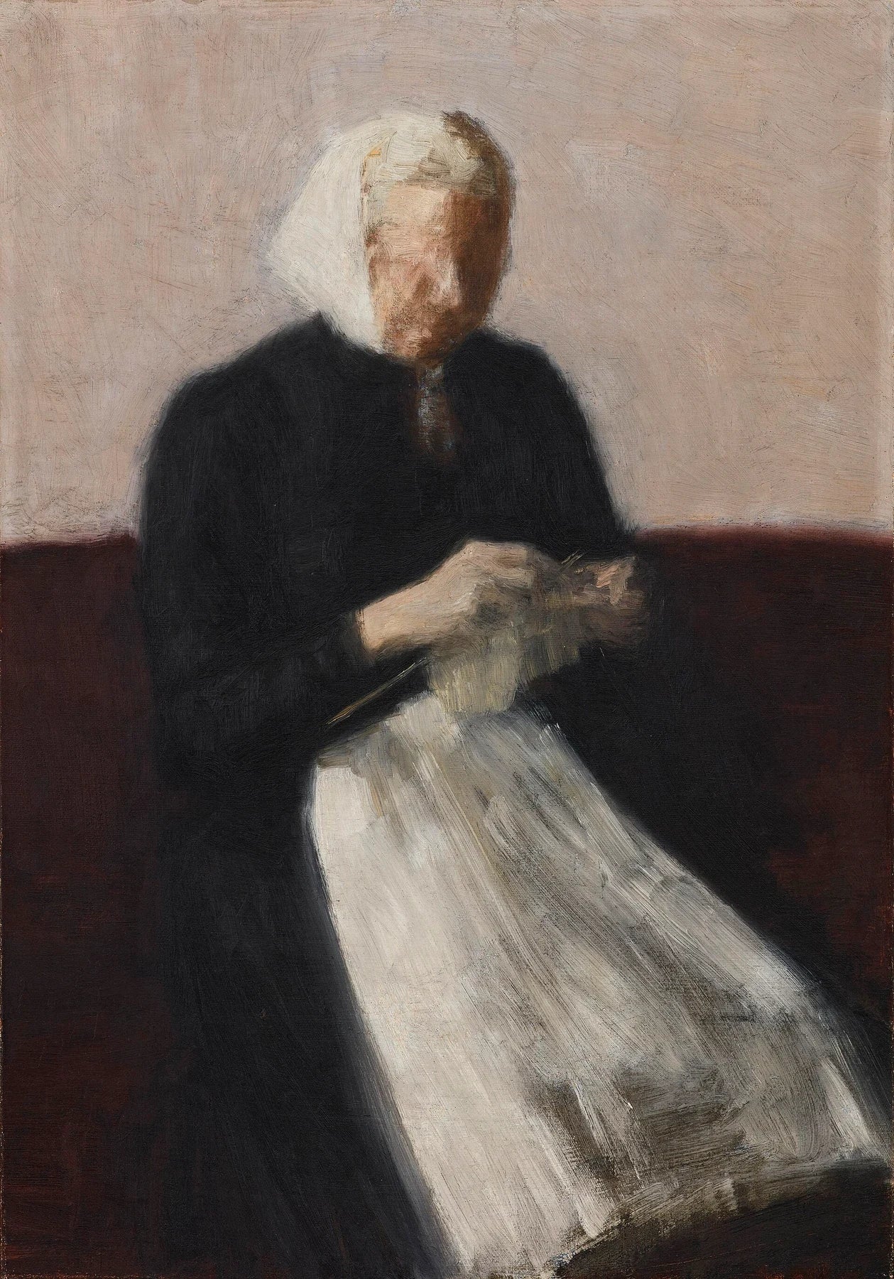 Femme tricotant. La mère de l’artiste, peinture de Vilhelm Hammershøi