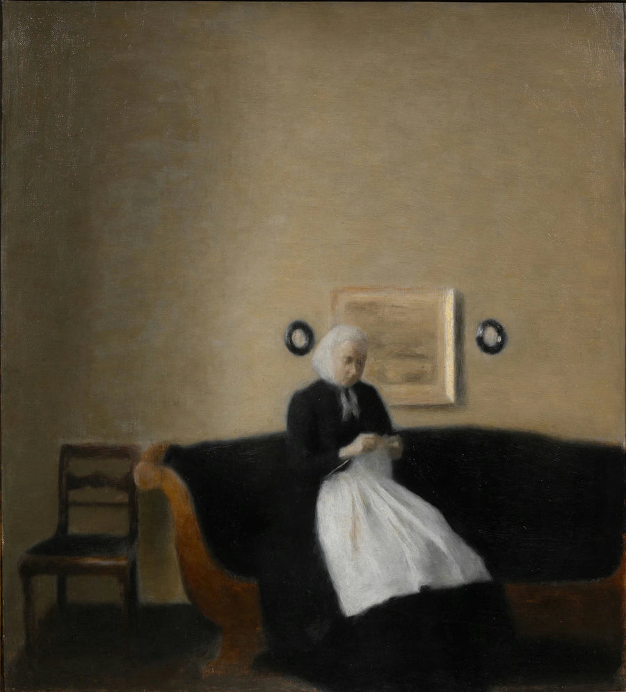 Intérieur avec la mère de l’artiste, peinture de Vilhelm Hammershøi