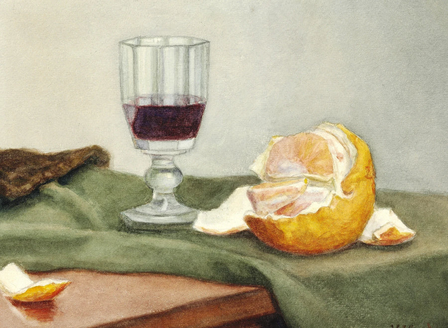 Nature morte au verre de vin et à l’orange pelée - Vilhelm Hammershøi