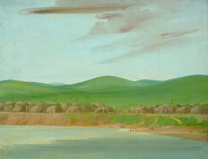 Dorf Arikara von erdüberdeckten Lodges, 2.600 km über Saint-Louis - George Catlin