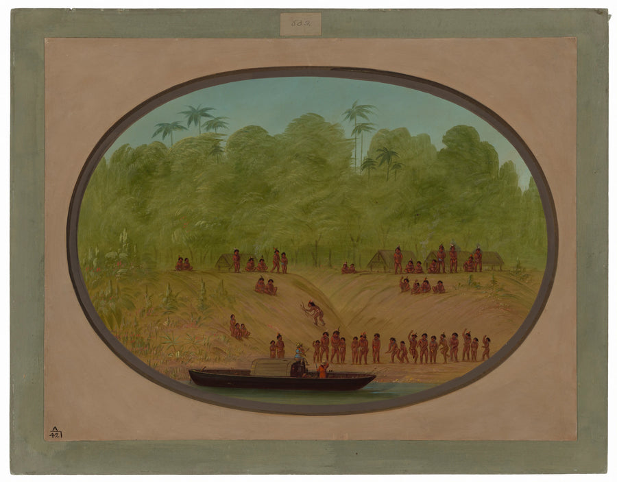 Un village d'Omagua - Croquis de bateau - George Catlin