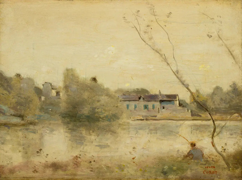Ville-d'Avray. Der Teich, kleine Bäume, die im Vordergrund geneigt sind - Jean-Baptiste Camille Corot