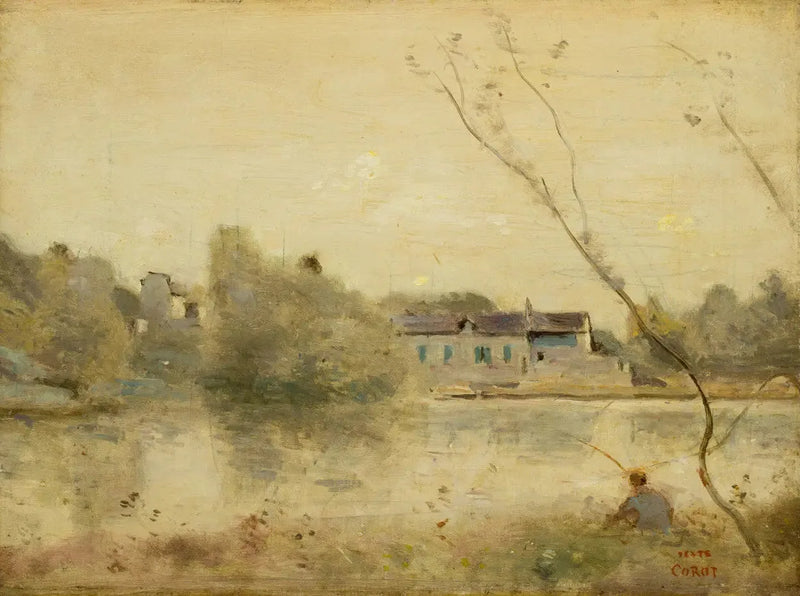 Ville-d'Avray. Der Teich, kleine Bäume, die im Vordergrund geneigt sind - Jean-Baptiste Camille Corot