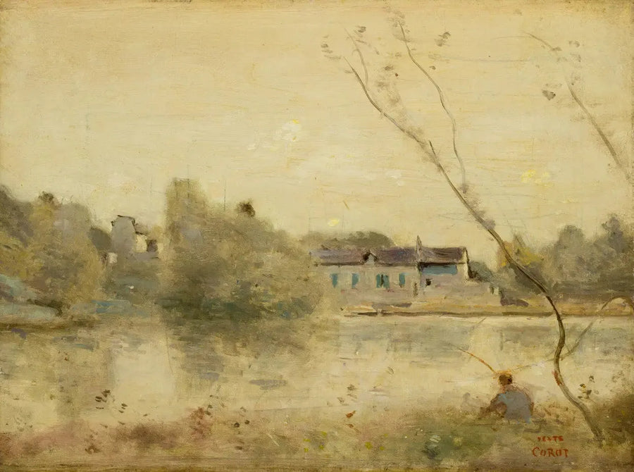 Ville-d'Avray. Der Teich, kleine Bäume, die im Vordergrund geneigt sind - Jean-Baptiste Camille Corot