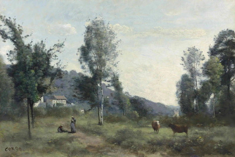 Ville d'Avray, Weide mit, im Hintergrund, einem Hügel im Nebel - Jean-Baptiste Camille Corot